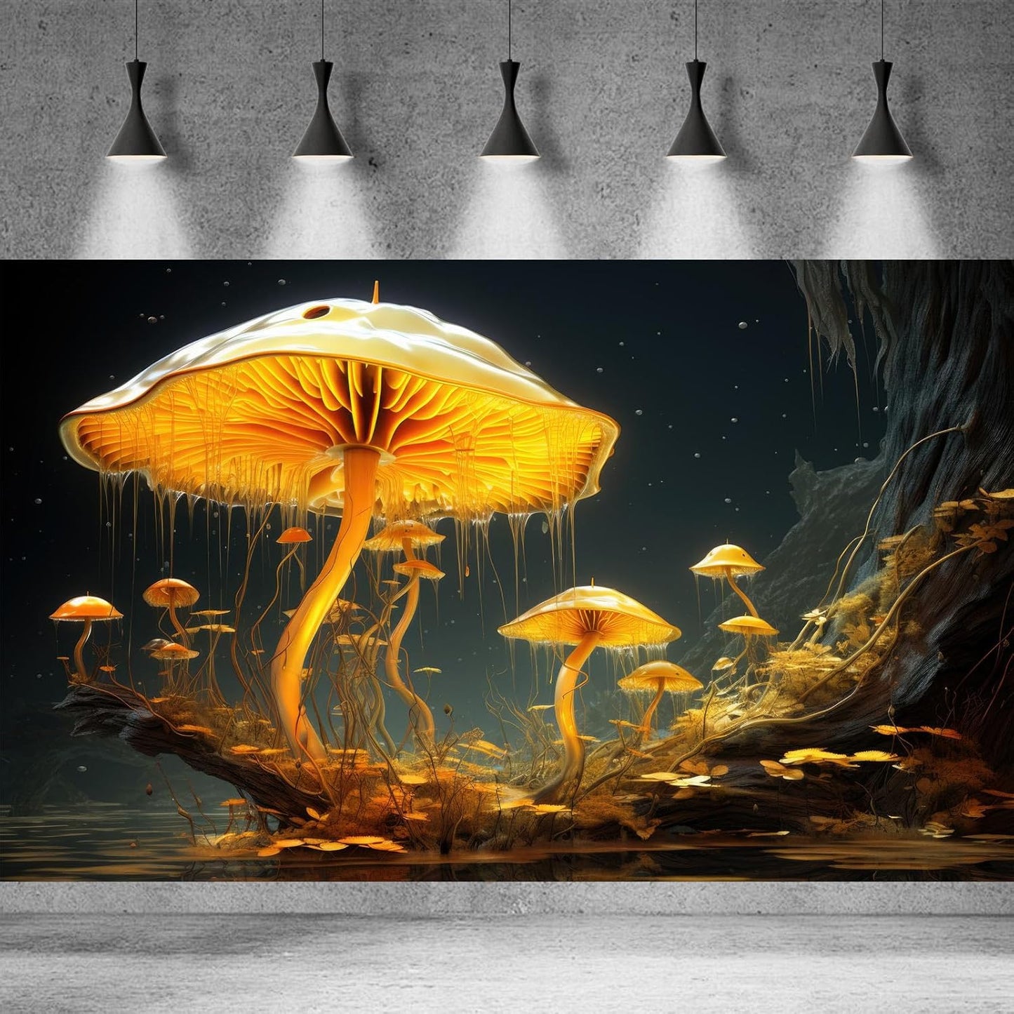 Fantasy Mushrooms Aquarium Background Fantasy Mushroom in Magical Enchanted Fairy Tale Stream Reptile Tank Enclosure Terrarium Backgrounds Mushroom Theme Landscape Fish Tank Backgrounds 72x16in