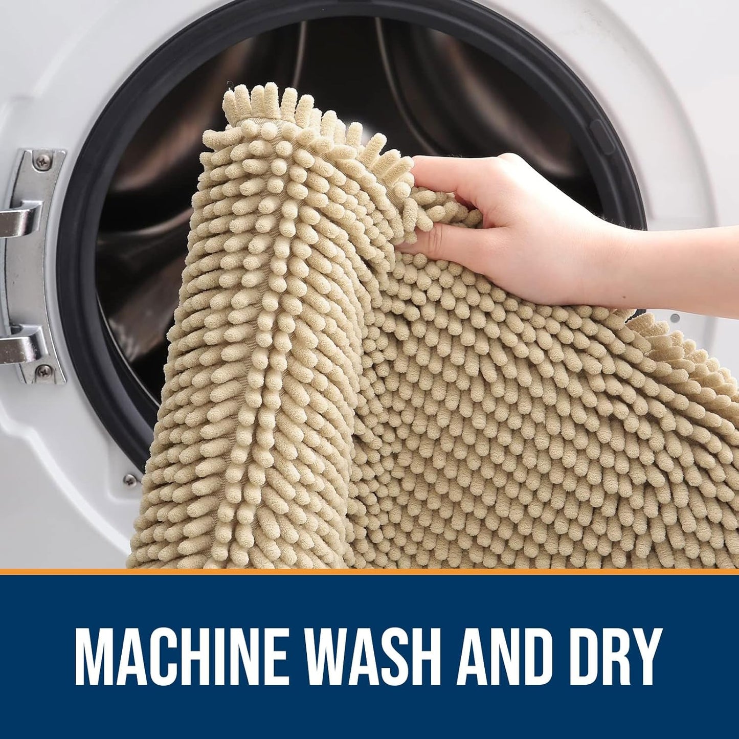 OLANLY Dog Door Mat for Muddy Paws 59x24, Absorbs Moisture and Dirt, Absorbent Non-Slip Washable Doormat, Quick Dry Chenille Mud Mat for Dogs, Entry Indoor Entryway Carpet for Inside Floor, Beige