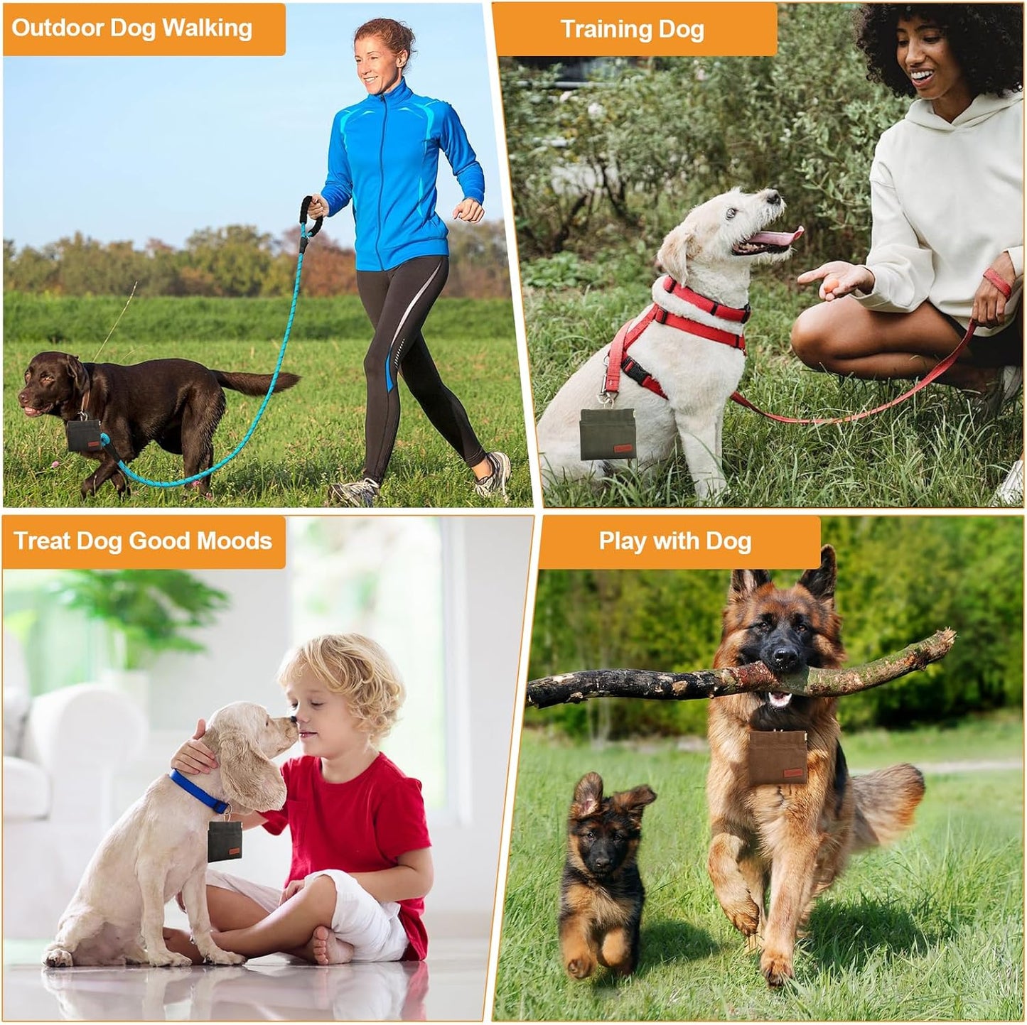 2PC Dog Treat Pouch,Dog Training Treat Reward Bag,Portable Puppy Hand Free Dog Walking Bag,Auto Closing Dog Food Dispenser,Behavior Aids for Puppy Travel or Outdoor(Grey+Khaki)