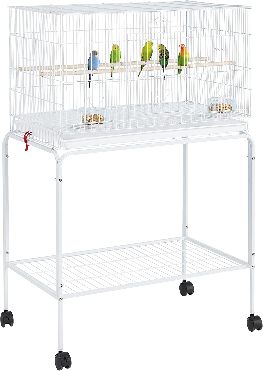 Yaheetech 47-inch Flight Bird Cages for Parakeets Cockatiels Conures Budgies Finches Lovebirds Canaries Parrots Breeding Birdcage with Detachable Rolling Stand, White