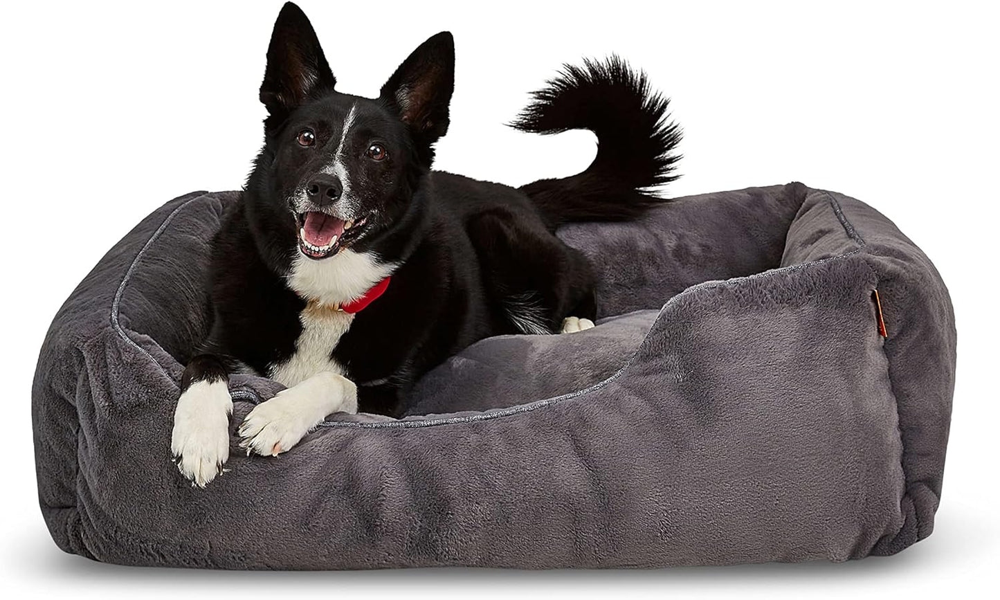 FUZI Luxury Aesthetic Dog Bed for Large Dogs with Washable Cover, Pet Couch, Pet Bed with Sides, Non-Slip Bottom, Soft and Durable Calming Dog Bed, Large 35.6x28.5x9.5 Dark Grey