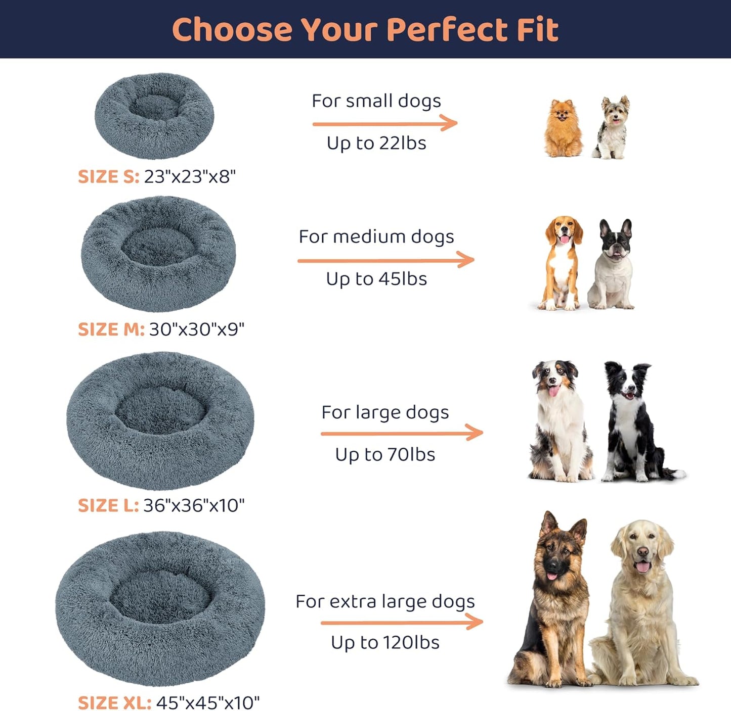 Donut Dog Bed - Premium Comfort for Anxiety Relief - Fluffy & Calming Design with Ultra-Plush Support | Cozy Round Dog Bed with Super Soft Circle Style (Size M Dark Grey)