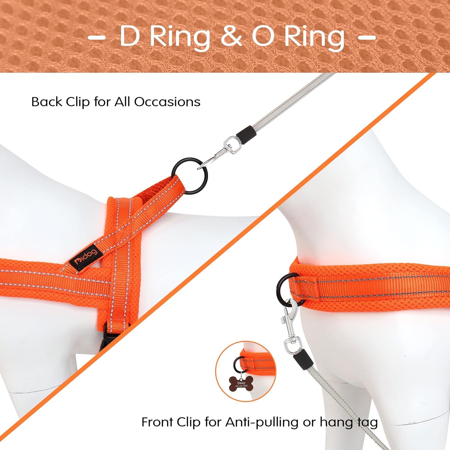 Didog No Pull Dog Harness with Soft Mesh Padded,Reflective & Quick Fit Light Weight Dog Strap Vest Harness,Easy for Walking Training (L:Chest 26-32", Orange)