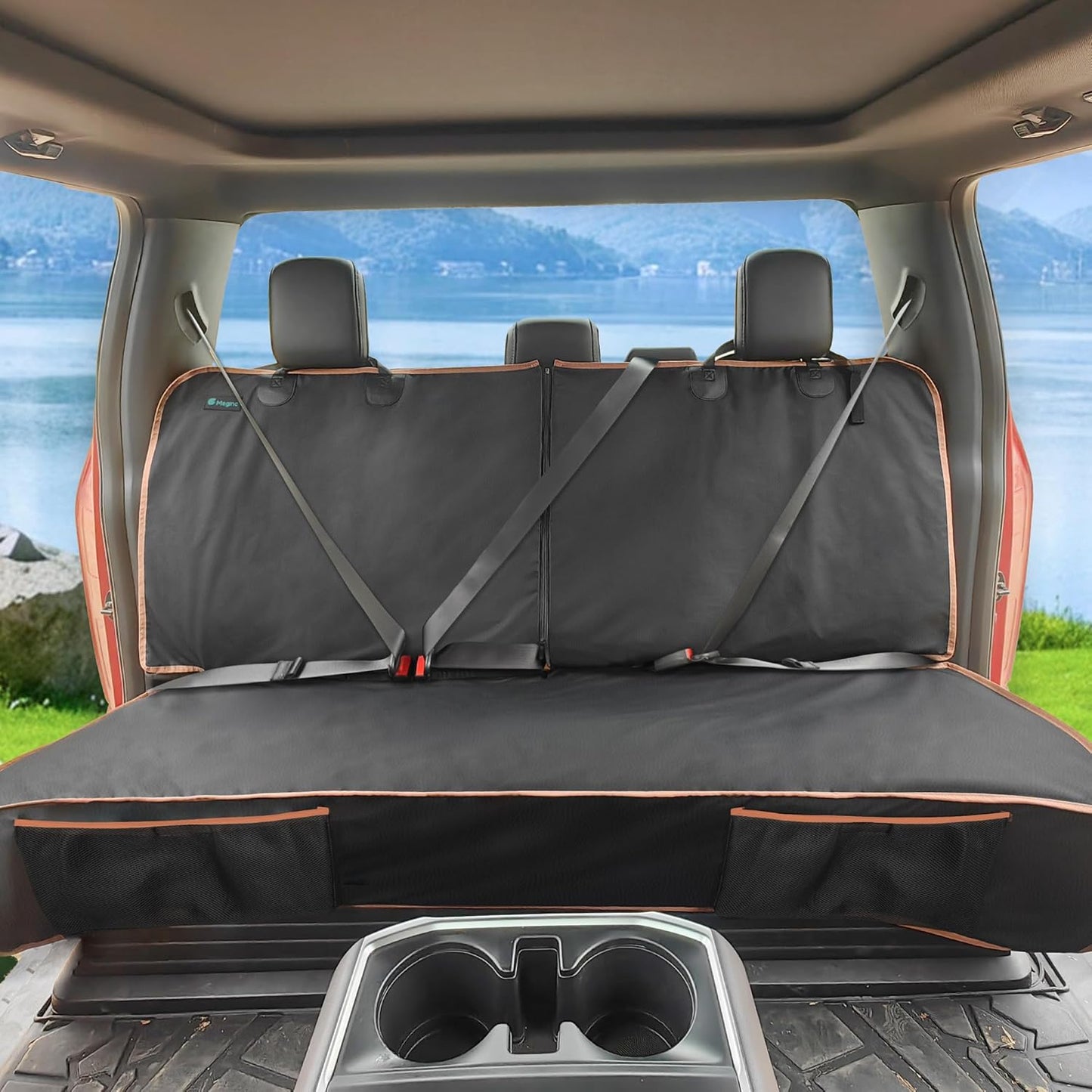 Dog Car Seat Cover for Back Seat, Waterproof PU Leather Bench Seat Covers for Trucks Ford F 150/Ram 1500/Chevy Silverado/GMC Covers, Non-Slip Back seat Pet Cover for Dogs in Car, Easy to Use and Clean