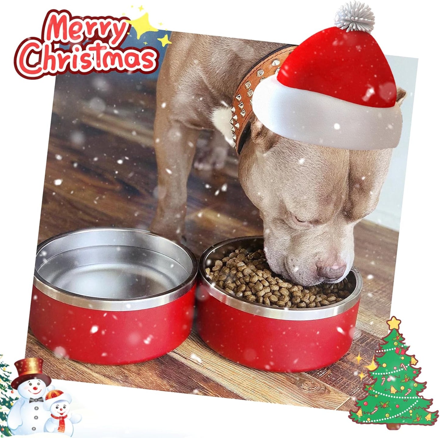 IKITCHEN Dog Bowl for Food and Water, 64 Oz Stainless Steel Pet Feeding Bowl, Durable Non-Skid Double Wall Insulated Heavy Duty with Rubber Bottom for Medium Large Dogs (64 Ounces/8 Cup, Red)