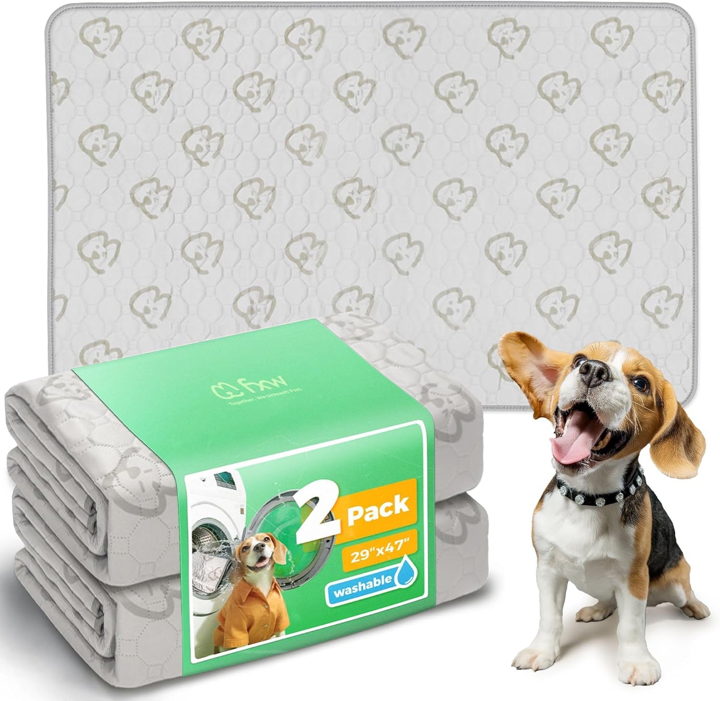 FXW Washable Pee Pads for Dogs, Puppy Pads with Super Absorbent, Specifically Designed for 48inch Cages, 47" × 29" Rectangle, Khaki, 2 Packs