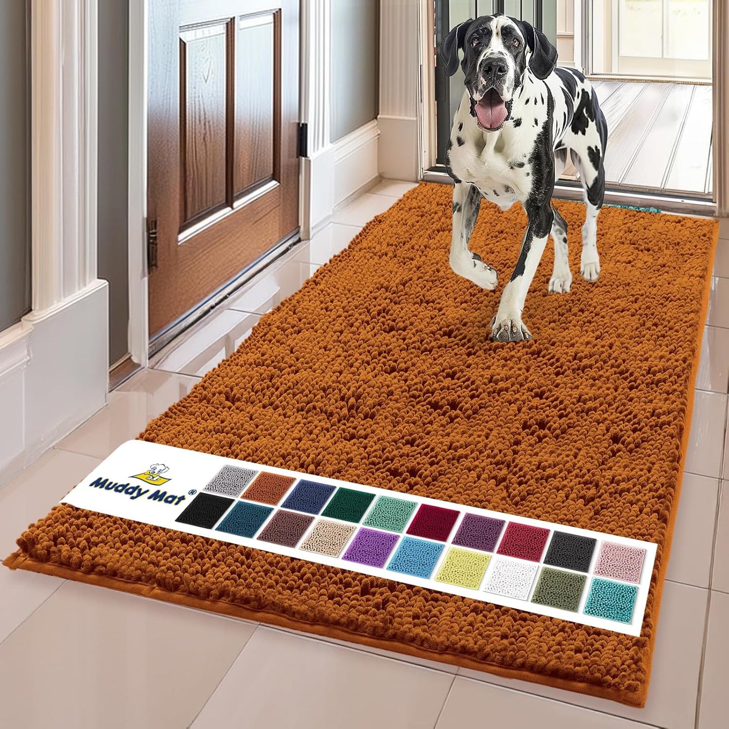 Muddy Mat® Shown on TV – Super Absorbent Door Mat Indoor, Microfiber Quick Dry Chenille Entryway Rug, Non-Slip Front Door Mat, Indoor Mats for Entryway, Machine Washable Pet Rug, Orange 36"x60"
