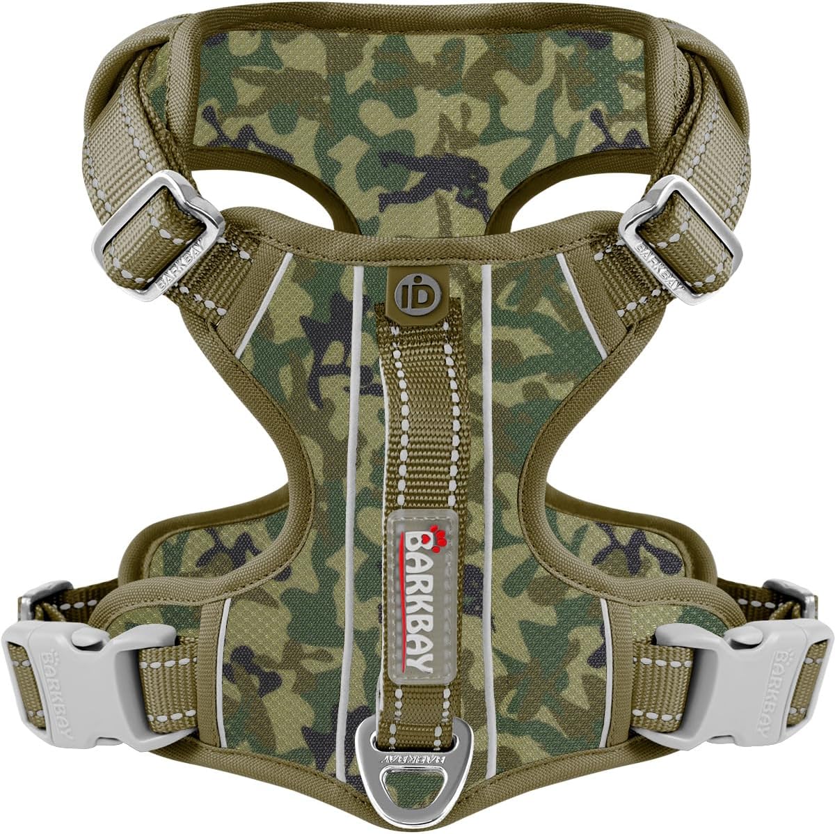 BARKBAY Dog Harness No Pull with ID Tag Pocket - Heavy Duty, Reflective, Easy Control for Large Dogs(Camo,M)