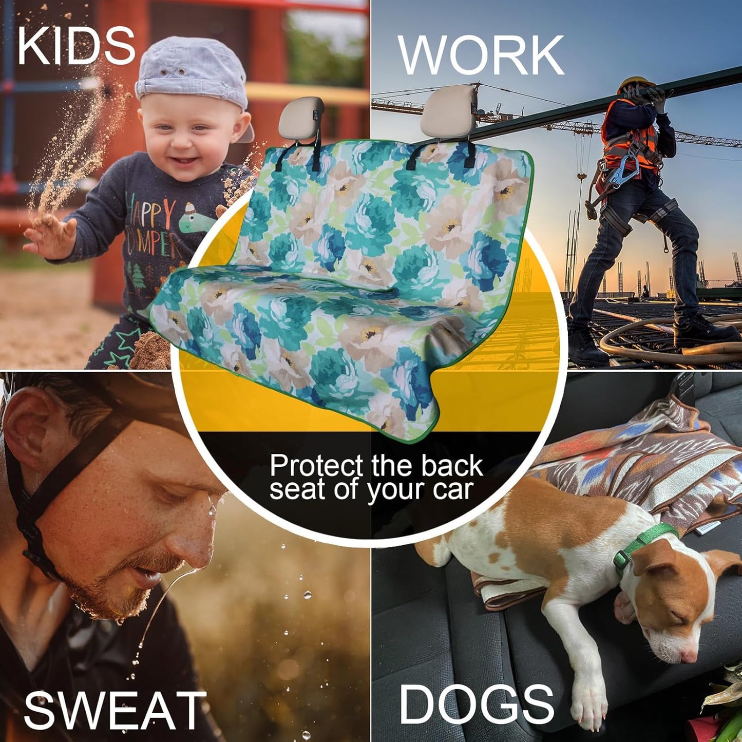 Back Seat Cover for Car Trucks Van SUV,Waterproof Rear Bench Towel Seat Covers for Dogs and Kids,Automotive Backseat Protector (Chrysanthemum)