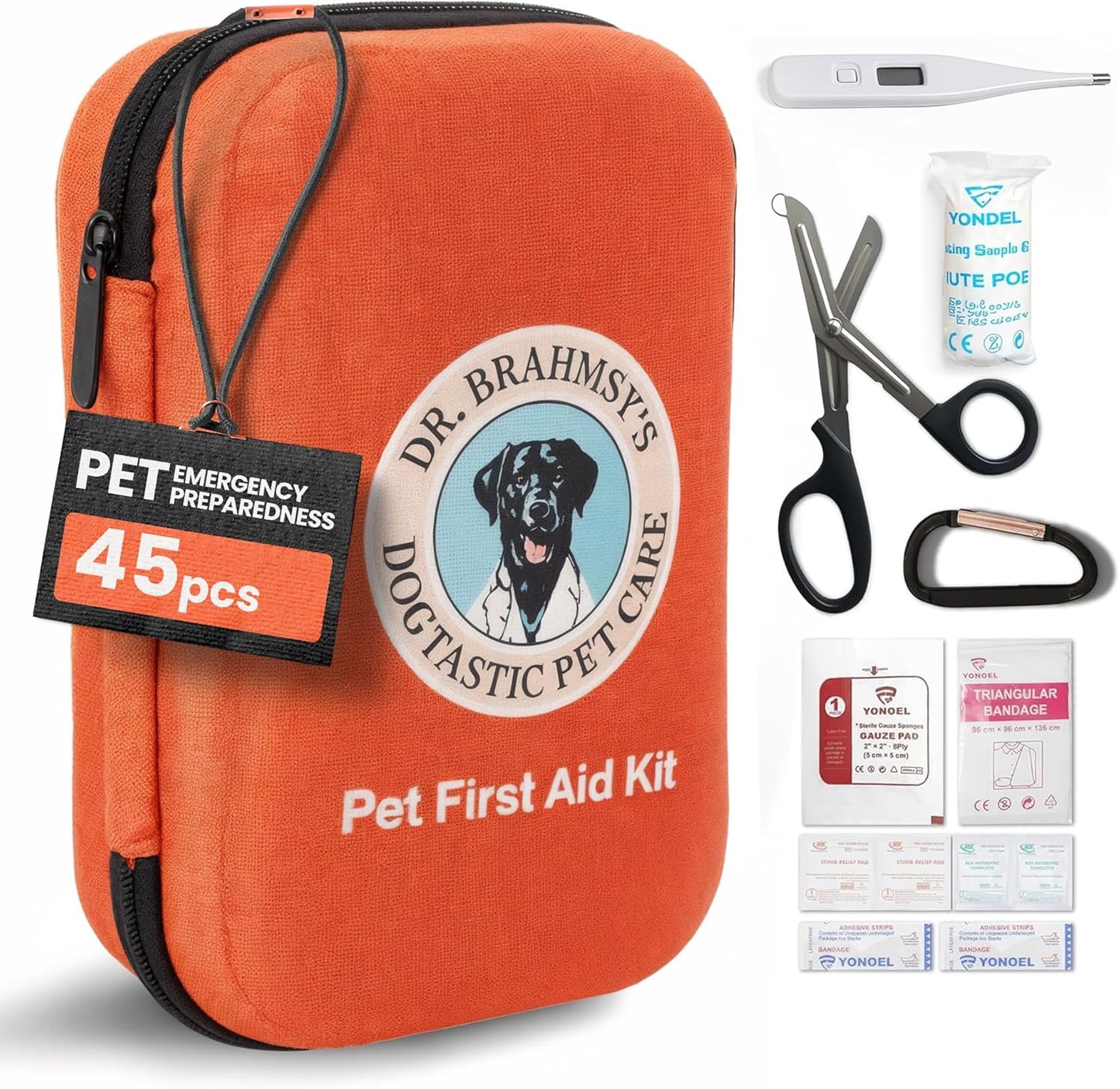 Dr Brahmsy’s Pet First Aid Kit for Dogs and Cats - Vet-Approved Essential Survival and Emergency Supplies for Home, Travel, Camping, Hiking - Packed in a Portable Waterproof Pouch - 45-Piece Set