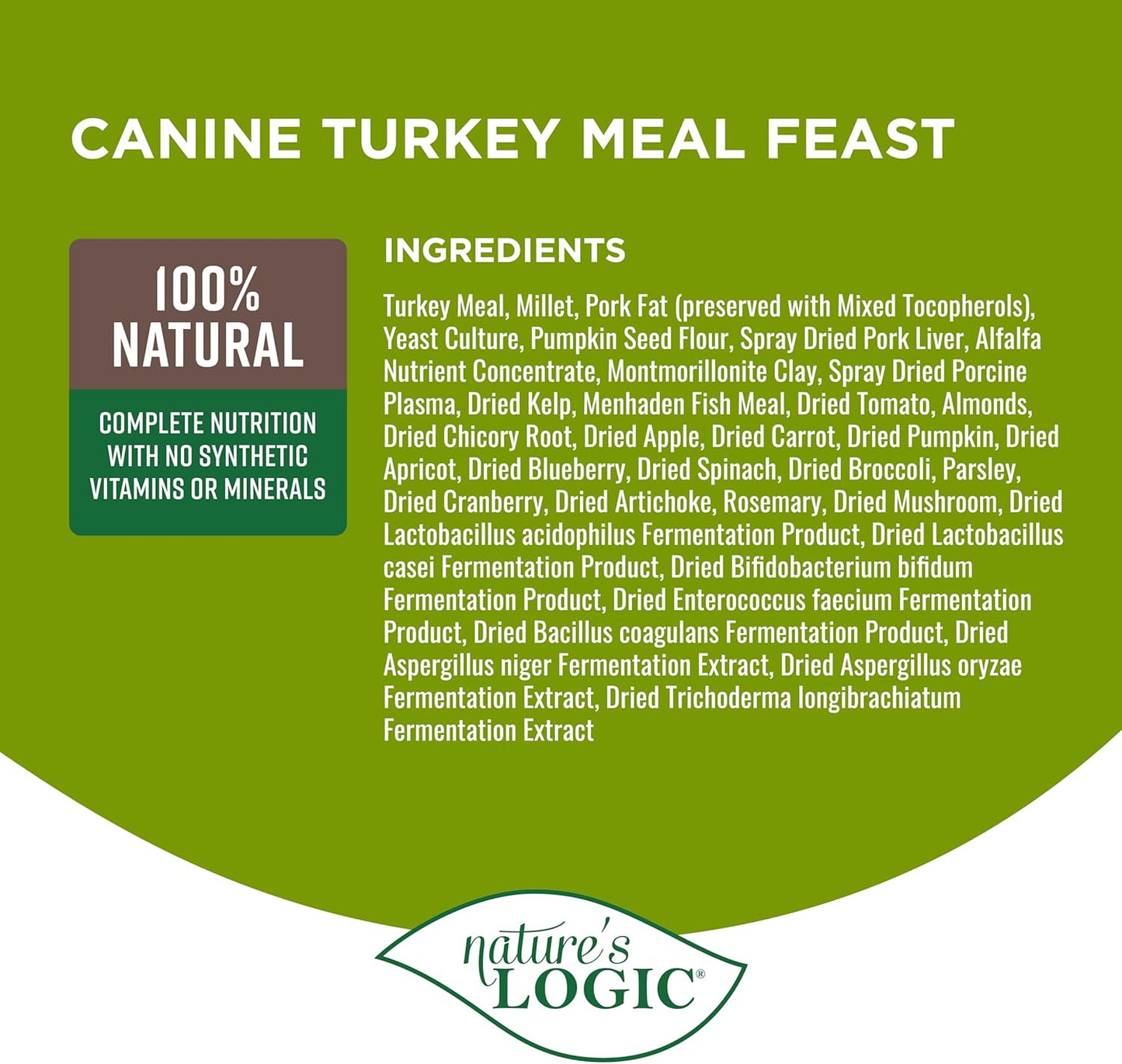 NATURE'S LOGIC Dry Dog Food - 100% Natural - No Synthetics - for All Ages, Sizes, Breeds - Free from Common Allergens, High Protein - Turkey Meal Feast, 25lbs