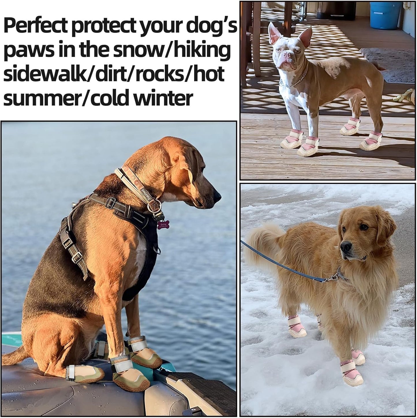 Hcpet Dog Boots for Large Dogs, Dog Shoes for Hot Pavement Winter Snow, Paw Protector Dog Booties Designed for Comfort and Breathability, Outdoor Booties for Small Medium Dogs for Hiking Brown Size 2