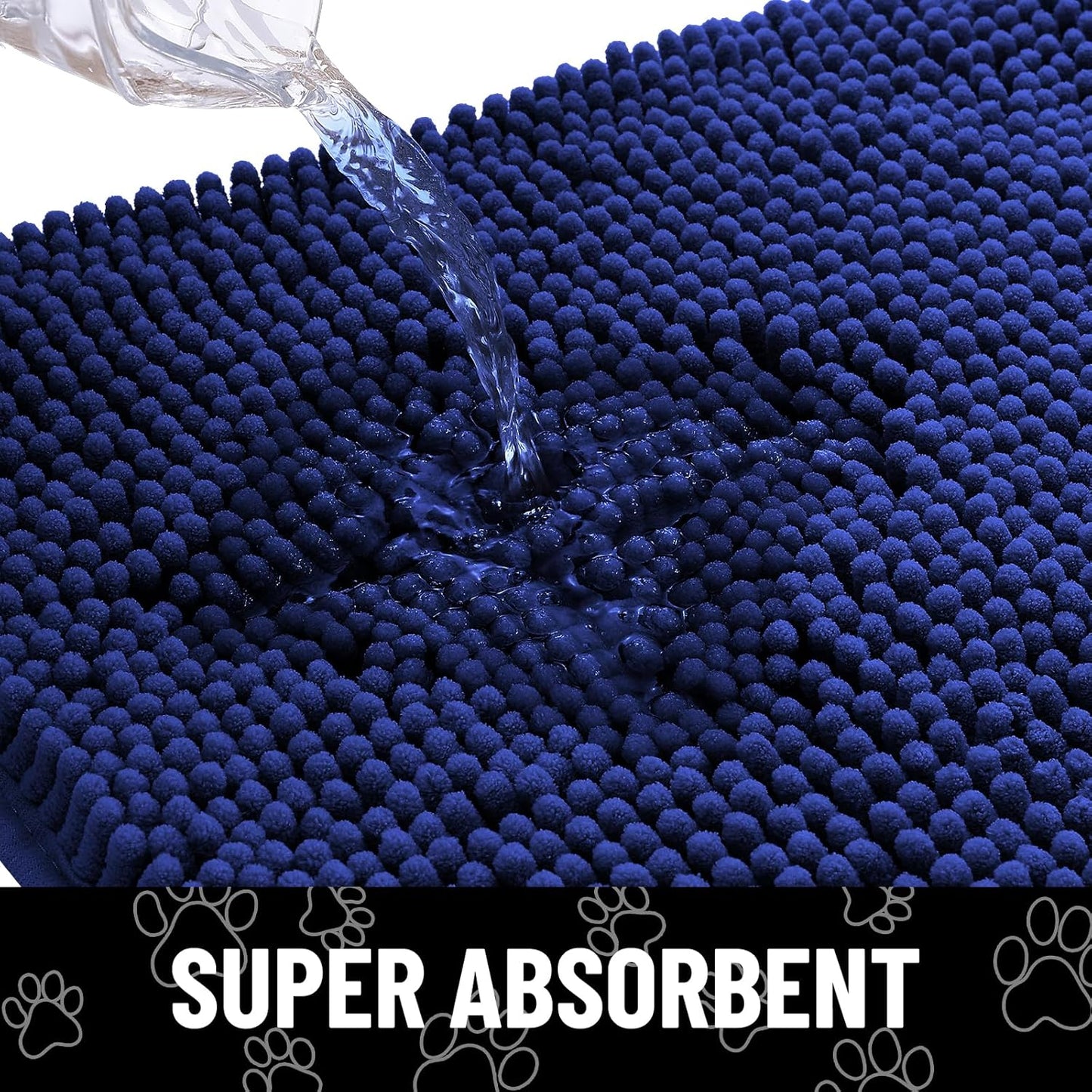 Smiry Dog Door Mat for Muddy Paws, Absorbent Dirt Trapper Non Slip Quick Dry Washable Chenille Mat for Mud Dogs, Entry Rug for Indoor and Outdoor (70x24 Inches, Navy Blue)