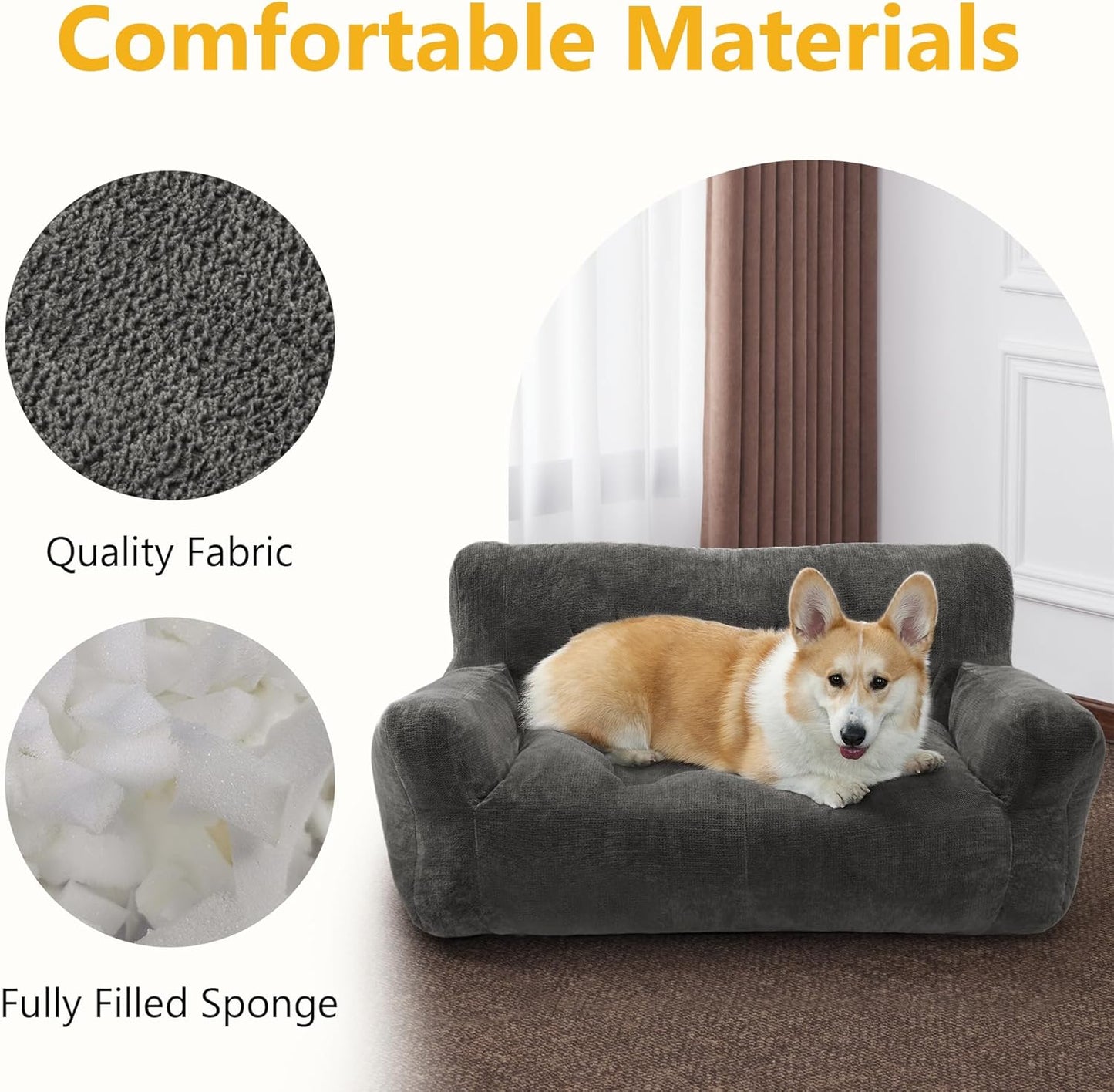 Lovupet Dog Couch for Small Medium Breed, Dog Sofa Bed Full Filled Sponge, No Assembly Need, PS581 (Neutral Grey)