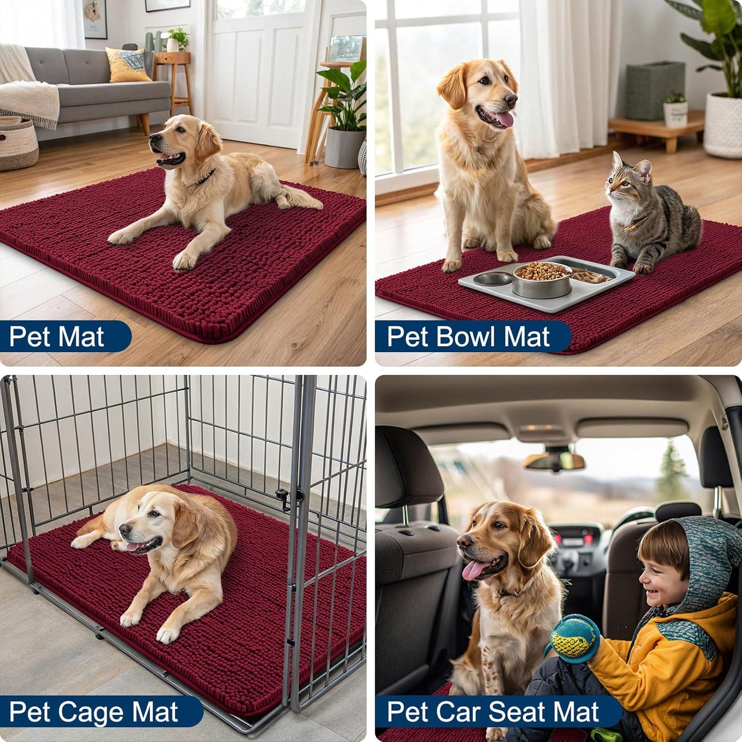 Smiry Dog Door Mat for Muddy Paws 70x24, Absorbs Moisture and Dirt Doormat, Non-Slip Washable Quick Dry Chenille Front Door Mat Indoor Entrance, Entryway Carpet for Inside Floor, Burgundy