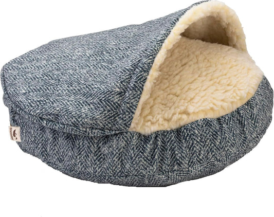 Snoozer Luxury Cozy Cave Dog Bed - Indoor Dog Bed with Cover Cave, Covered Calming Burrow for Small Sized Pets with Blanket Attached, Enclosed, Washable - Small, Palmer Indigo
