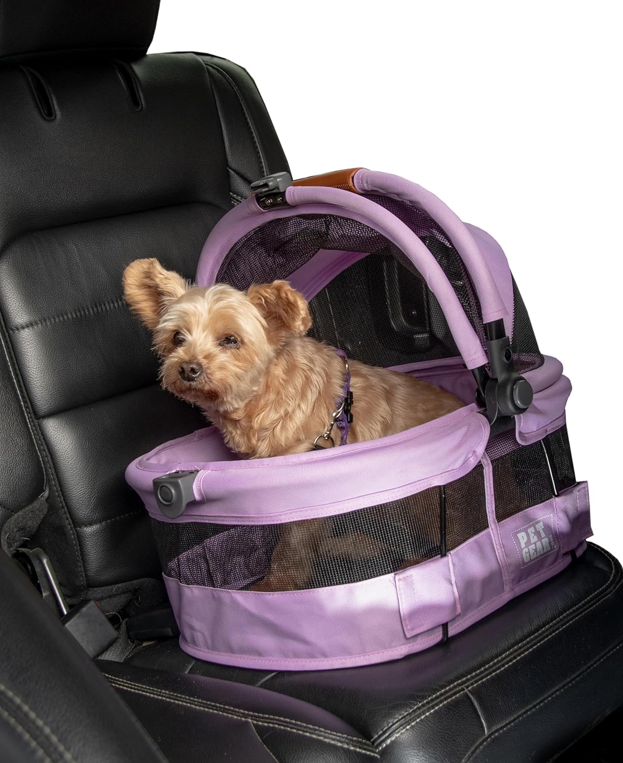 Pet Gear No-Zip View 360 Ultra Lite Pet Safety Carrier & Car Seat for Small Dogs & Cats Push Button Entry, 15", Larkspur,View 360 Ultra Light 15-inch,Larkspur