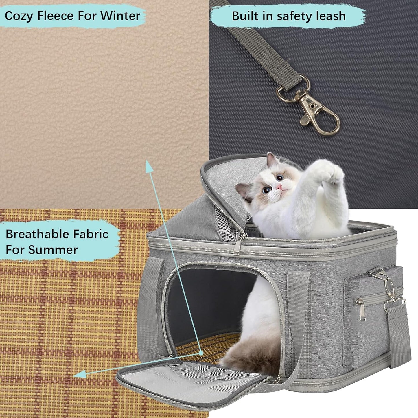 2-in-1 Stylish Dog Purse Carrier Soft-Sided Carriers Travel Tote Bag for Small Dogs Cats, Fashion Foldable Pet Bag for Puppies Small Animals with Pockets (Grey, 16.2" x 11.4" x 13")