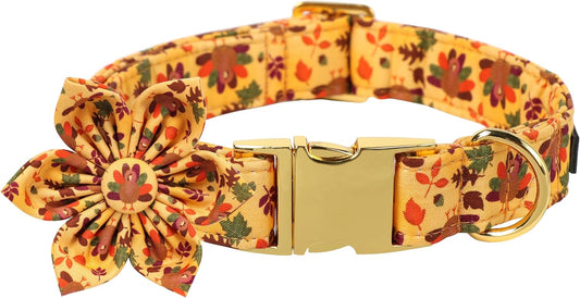 Lionet Paws Thanksgiving Day Dog Collar with Flower, Dogs Flower Collar with Metal Buckle for Dogs, Adjustable Comfortable Dog Collars Girl, XS, Neck 8-12 in