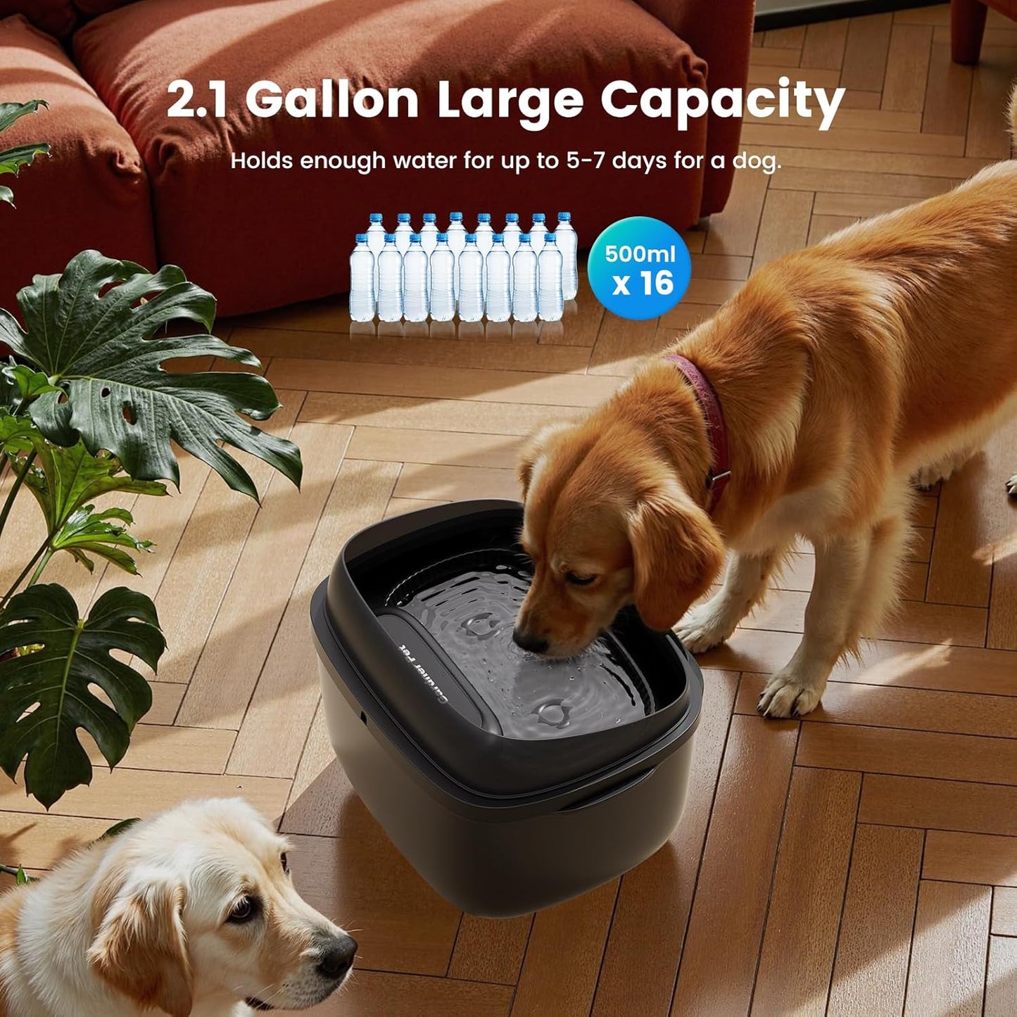 Gardner Pet Dog Water Fountain for Large Dogs, 8L/2.1Gal Large Capacity Automatic Dog Water Bowl Dispenser with Vortex Circulation, Maifan Stone Filter, Splash-Proof, Quiet Cat & Dog Water Bowl