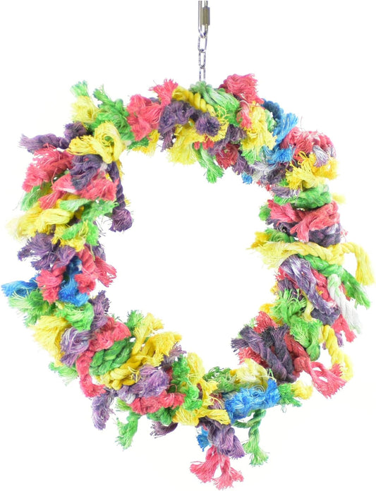Featherland Paradise Cotton Snuggle Ring Bird Toy, Bird Perch, Large Bird Toys, for Parrots, Cockatoos, Macaws, Large Birds