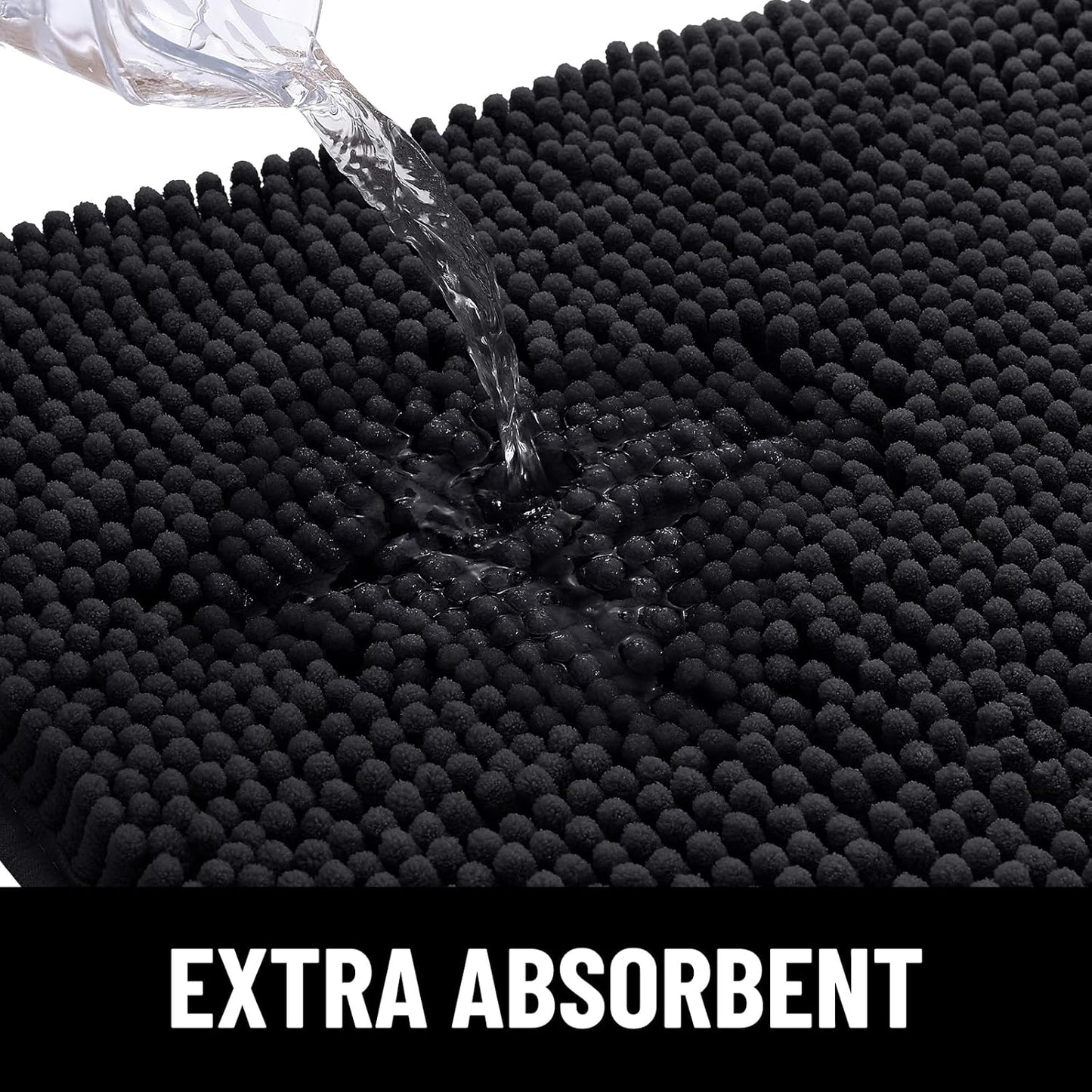 Smiry Dog Door Mat for Muddy Paws, Absorbent Dirt Trapper Non Slip Quick Dry Washable Chenille Mat for Mud Dogs, Entry Rug for Indoor and Outdoor (24x16 Inches, Black)