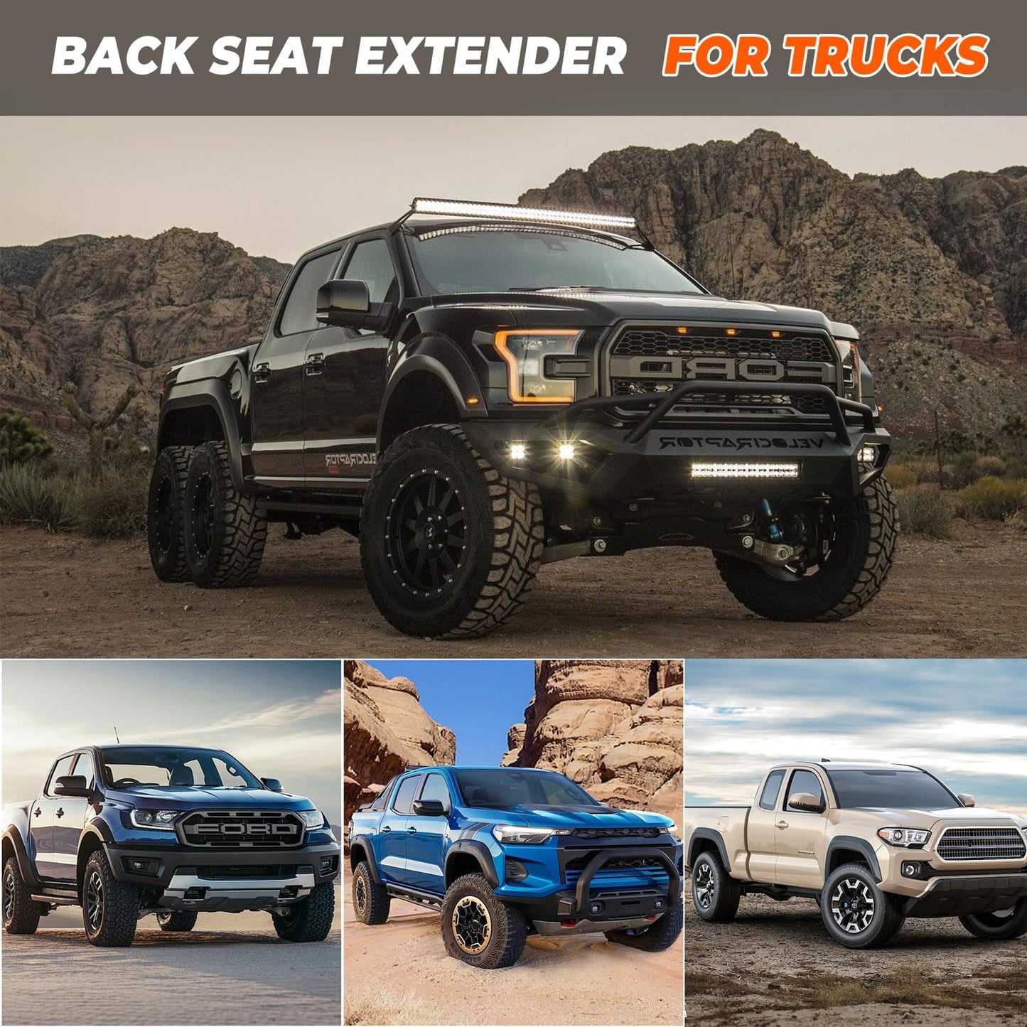 Dog Back Seat Extender for Truck, Hard Bottom Dog Car Seat Cover-Strong Support Waterproof Scratch-Proof Pet Hammock for Full Size F150/RAM1500/Silverado Crew Cab Pickup, Black with Orange