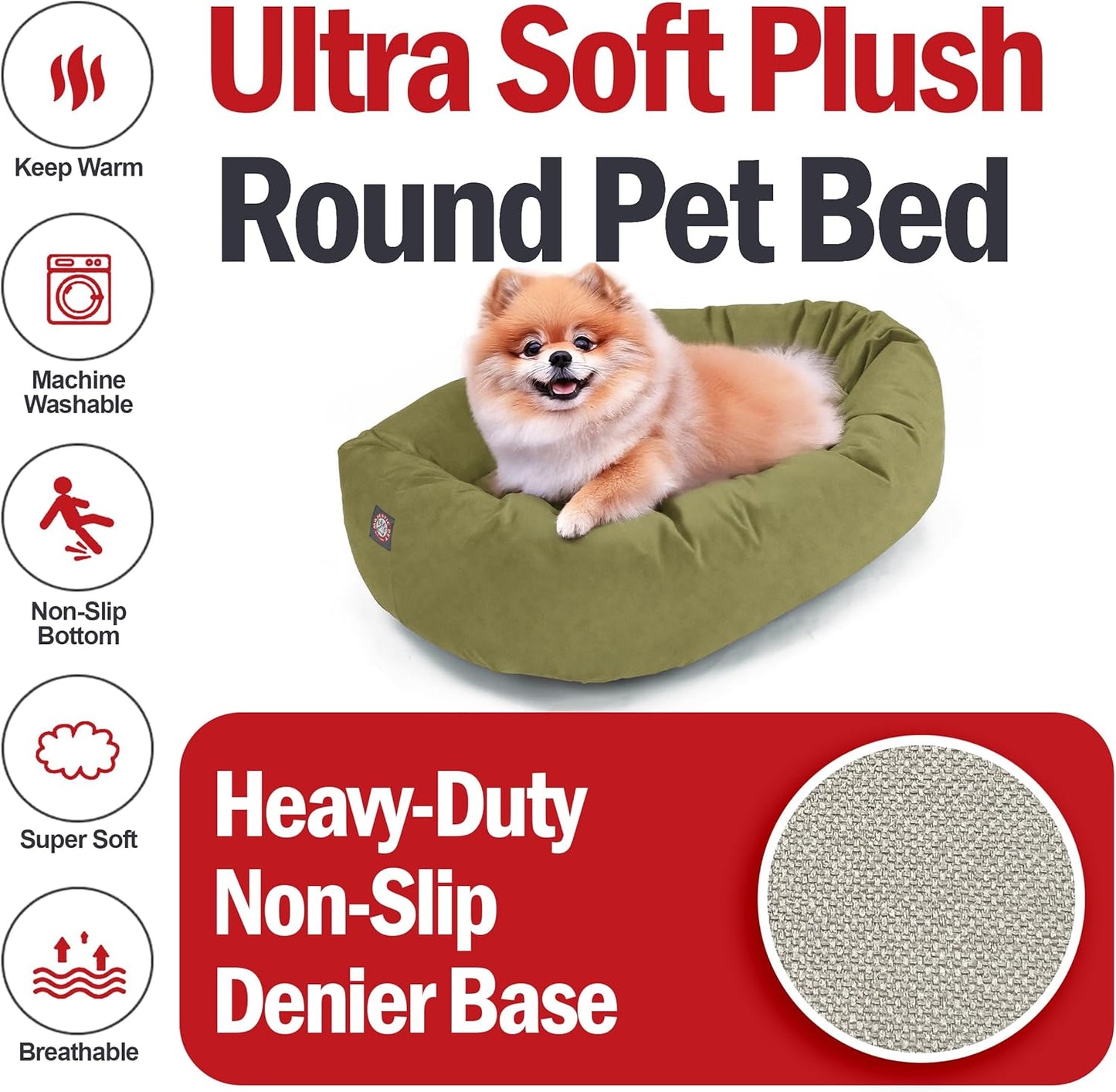 Majestic Pet 24 Inch Suede Shredded Memory Foam Mix Calming Small Dog Bed Washable 24 x 19 x 7 (Inch) - Cozy Soft Round Donut Dog Bed with Spine for Head Support - Pet Bed Sage