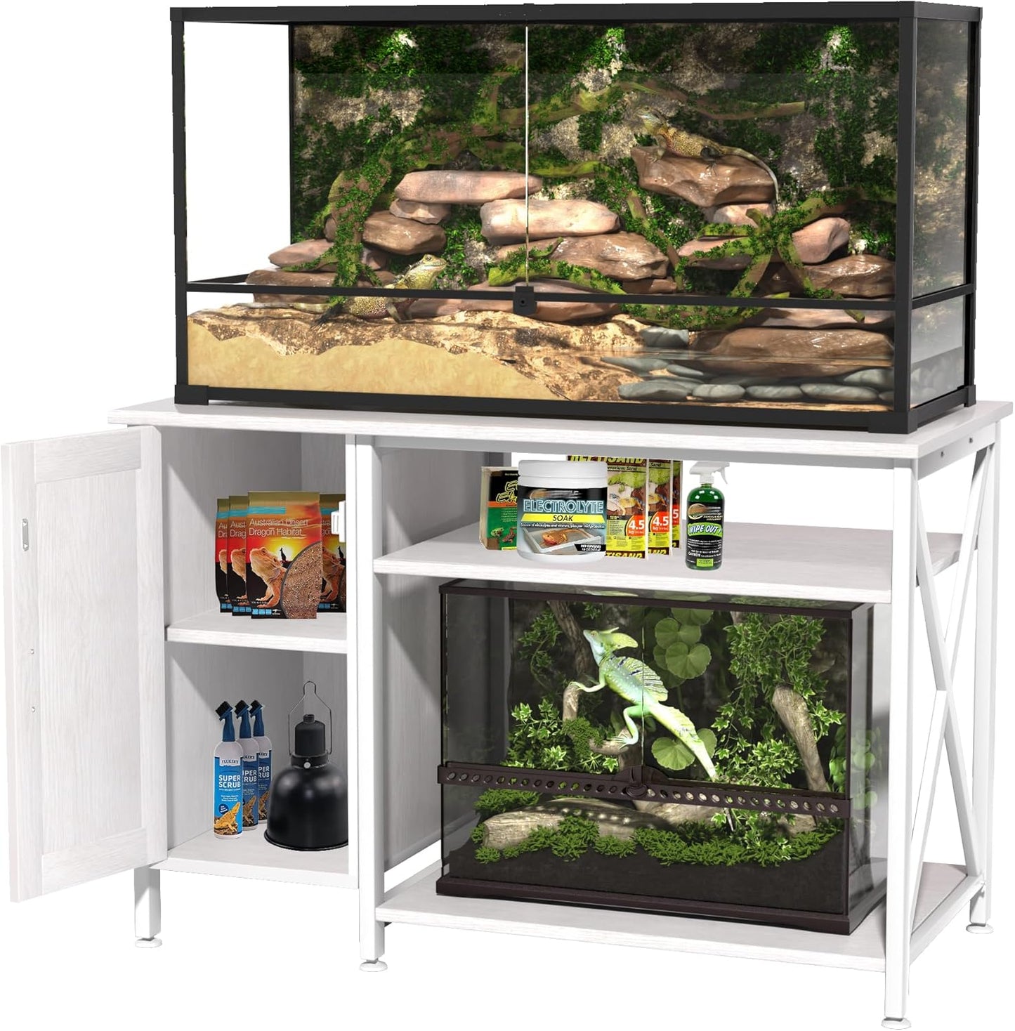 40-120 Gallon Reptile Tank Stand with Power Outlet, Terrarium Stand with Storage Cabinet, 48" X 24" Tabletop, Reptile Terrarium,Turtle Tank White PG08XYW