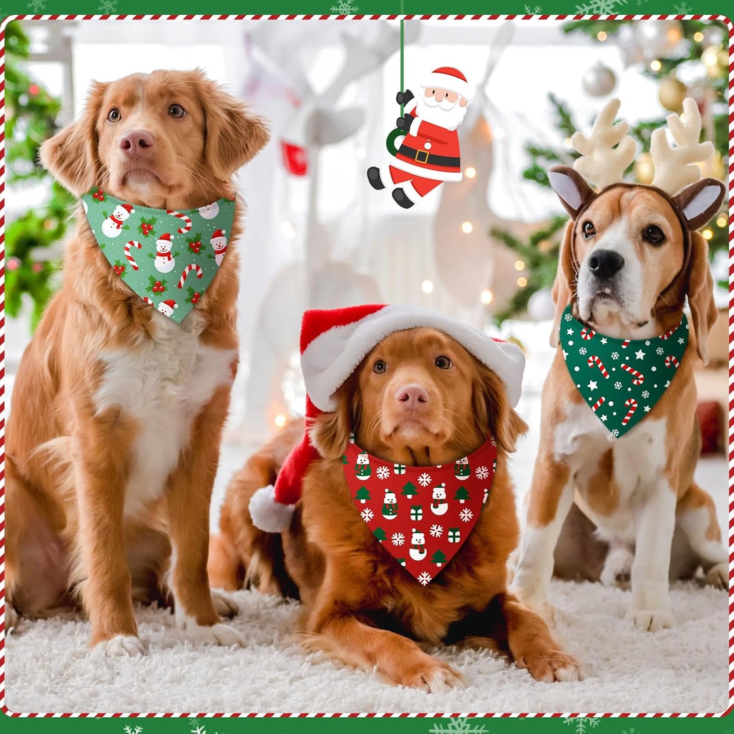 500 Pcs Christmas Bandanas for Dogs Xmas Bandanas Bulk with Santa Snowflake Candy Cane Patterns Soft Bibs Adjustable Triangle Doggie Scarf for Small Medium Large Pet 25.6 x 17.7 x 17.7 Inch