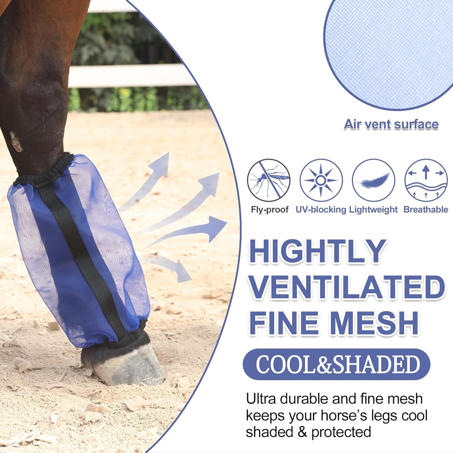 Horse Fly Boots Set of 4, Ultra Lightweight Breathable Mesh Leg Wraps, Non-Slip Fit, Reduce Stomping, Universal Size, Ideal for Summer RoyalBlue
