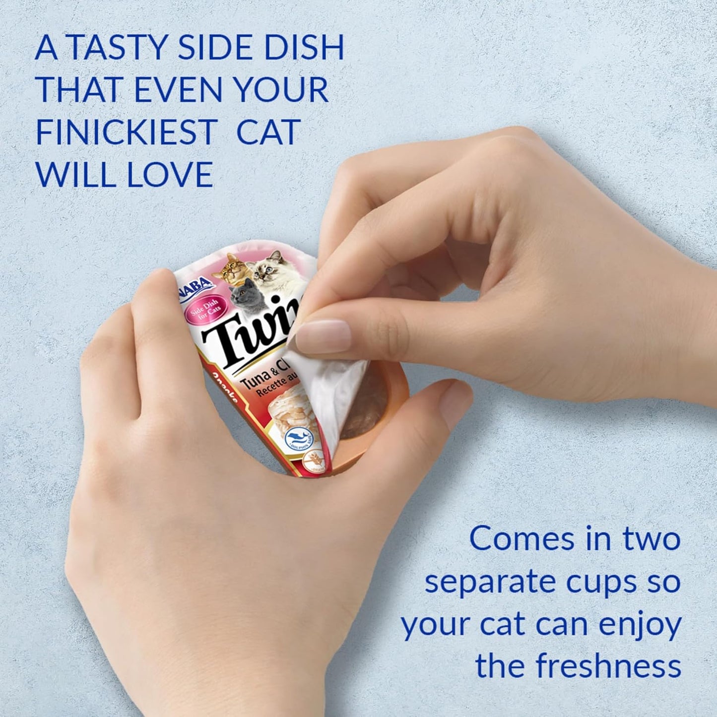INABA Twins for Cats, Side Dish/Topper Cups, 1.23 Ounces per Serving, 16 Servings, Tuna & Chicken with Salmon Recipe