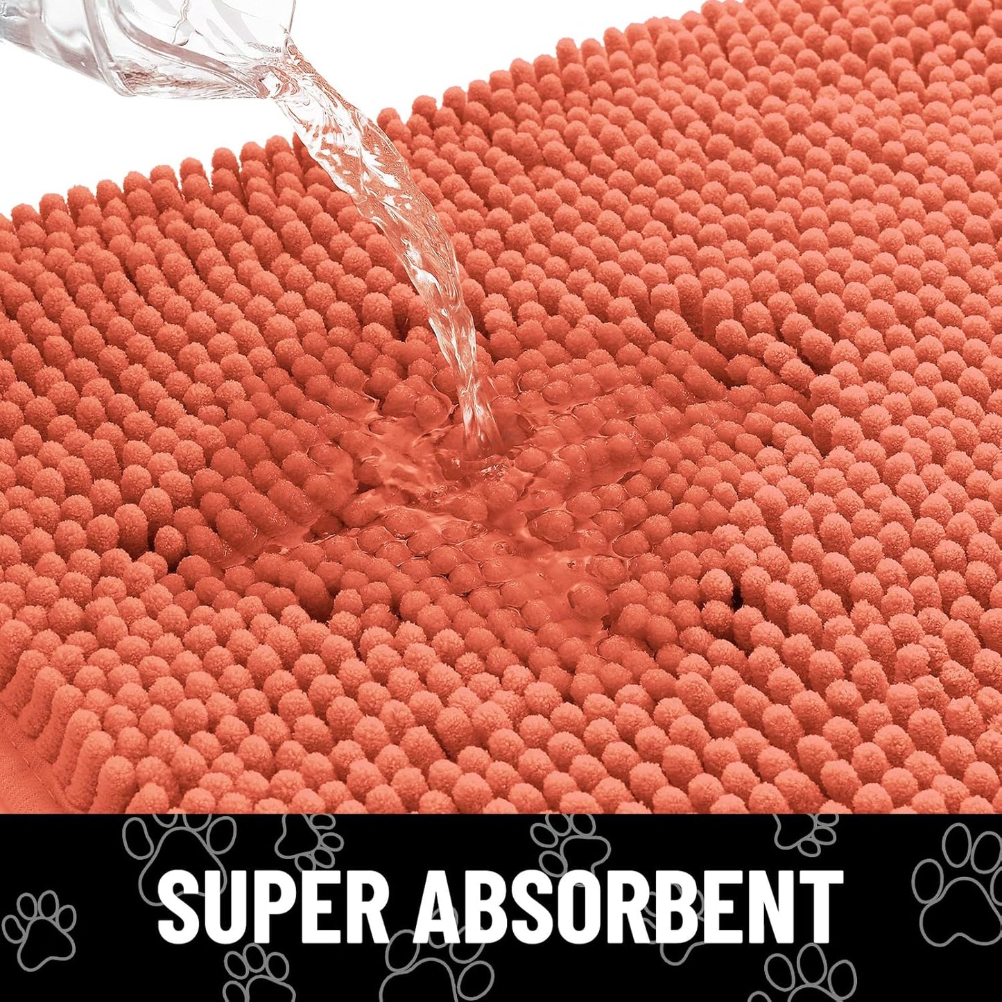 Smiry Dog Door Mat for Muddy Paws, Absorbent Dirt Trapper Non Slip Quick Dry Washable Chenille Mat for Mud Dogs, Entry Rug for Indoor and Outdoor (36x24 Inches, Coral)