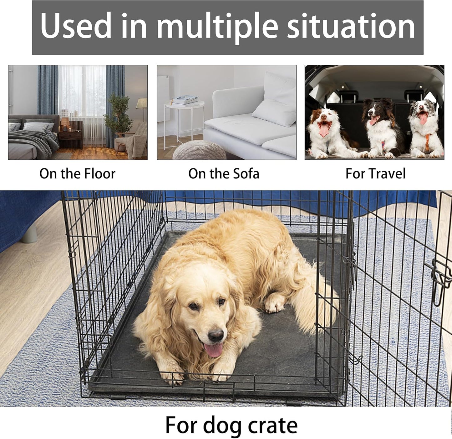 KHONSU PET Dog Bed Mat for Crate 1.1in Slim Cooling Pad Reversible Flannel & Waterproof Canva for Dogs up to 110 lbs