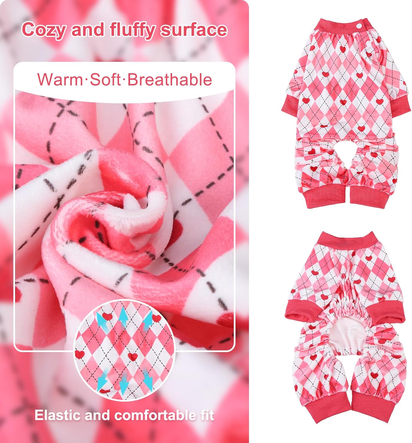 BEAUTYZOO Dog Pajamas Large Sized Dog, Summer Doggie Pajamas for Boy Girl, Soft Strechy Cotton Puppy Pjs Jammies Onesies for Men Women, Pet Jumpsuit Body Suit Cat Apparel Clothes, Pink Heart XL