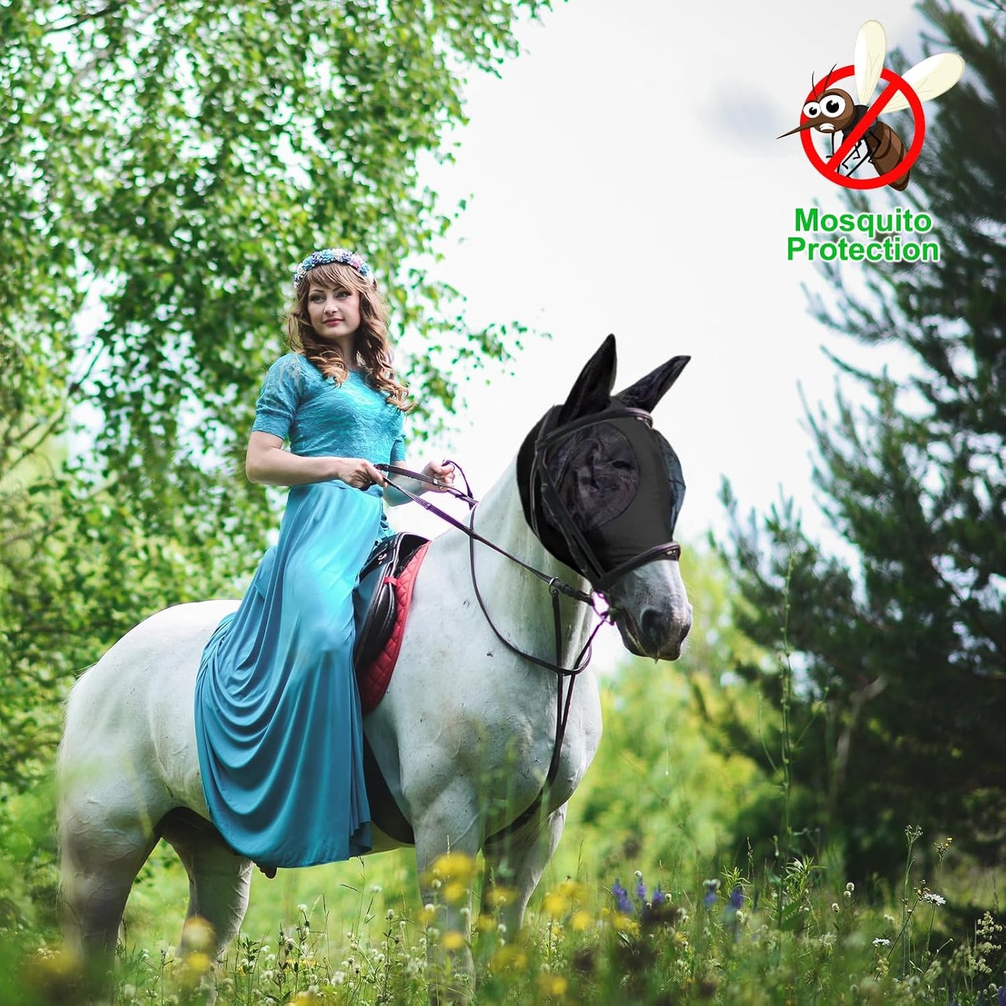 Horse Fly Mask with Ears, Comfortable Fit Stretch Fabric with UV Protection Soft on Skin Breathability for Small/Medium Size Horses (Black)