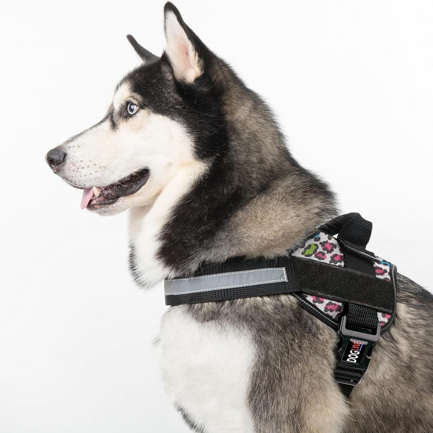Dogline Dog Harness, Reflective No-Pull Adjustable Vest with Handle for Walking, Training, Breathable, No - Choke Harness for Small, Medium or Large Dogs Room for Patches Leopard Rainbow M 22"-28"