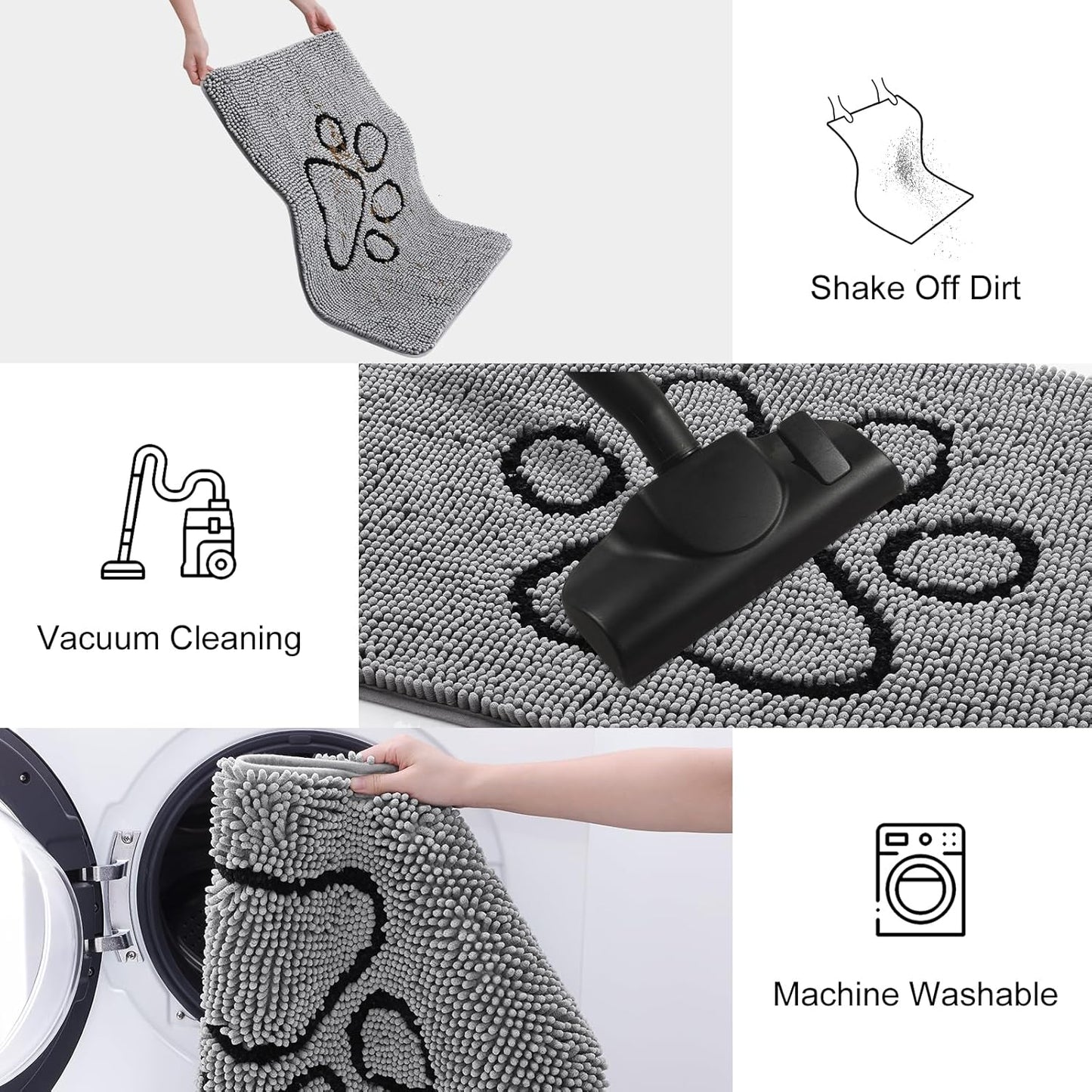 Smiry Dog Door Mat for Muddy Paws, Absorbent Dirt Trapper Non Slip Quick Dry Washable Chenille Mat for Mud Dogs, Entry Rug for Indoor and Outdoor (36x24 Inches, Grey)