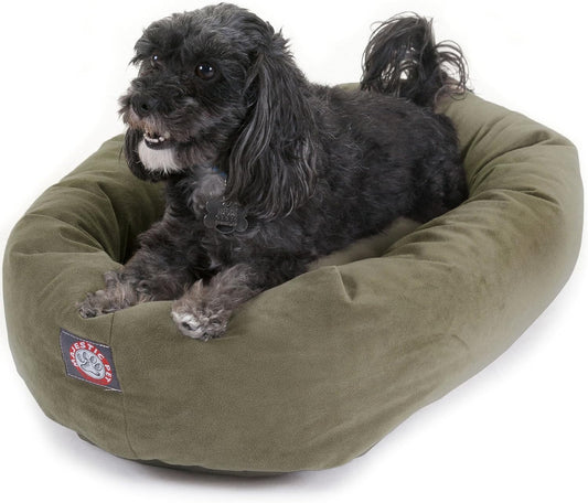 Majestic Pet 24 Inch Suede Calming Dog Bed Washable 24x19x7 (Inch) – Cozy Soft Round Donut Dog Bed with Spine Support for Dogs to Rest Their Head - Pet Bed Small – Sage