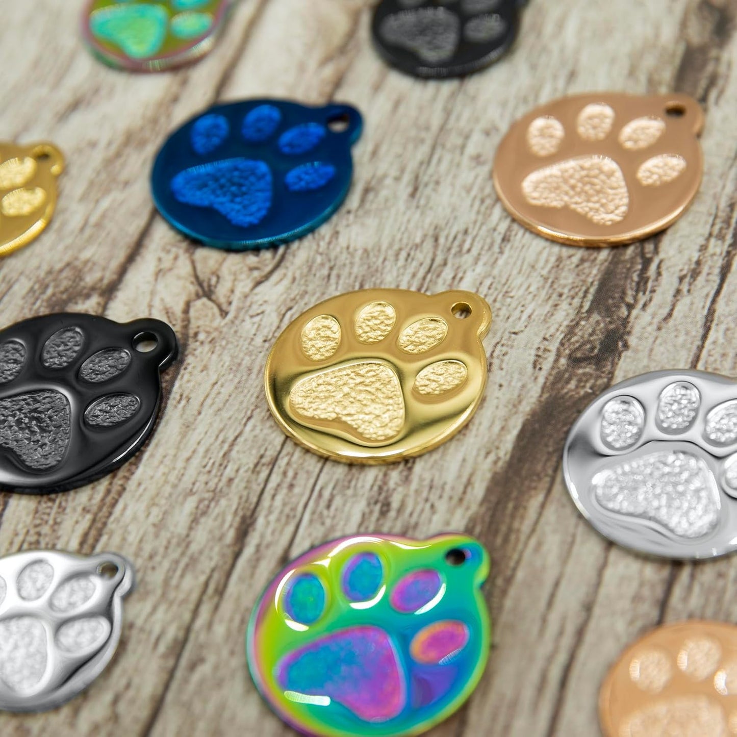Engraved Pet Tag for Dogs and Cats - Personalized Front & Back up to 4 Lines of Text Custom Engraved ID, Round Paw Print Solid Plating Stainless Steel Silver Small