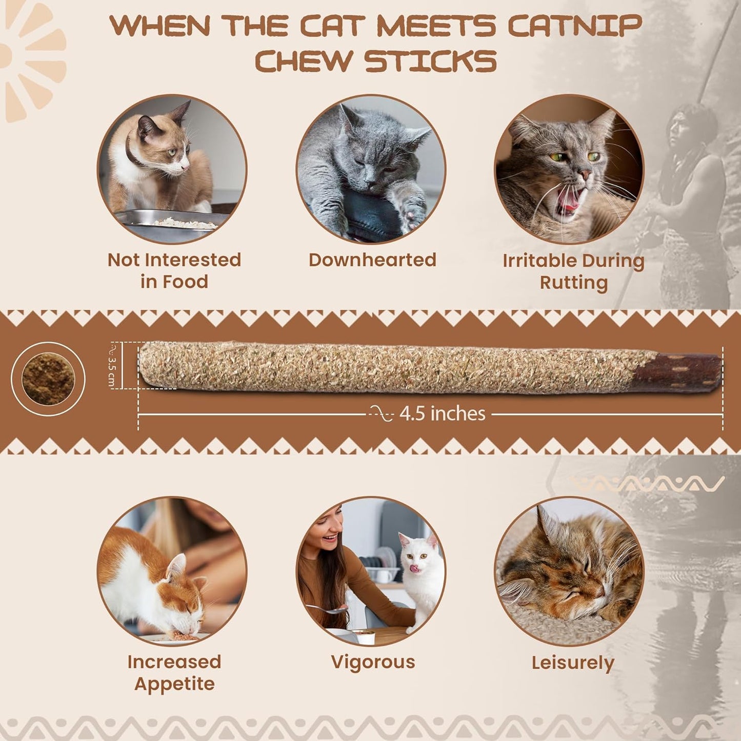 HUPA Cat Chew Sticks | Anxiety Relief & Digestive Support, Kitten Teething Chews, Cat Dental Chews | Natural Catnip Teething for Indoor Cats, Energetic Chew for All Ages & Breeds | 6 Sticks