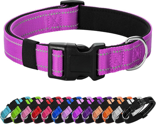 Reflective Dog Collar Padded with Soft Neoprene Breathable Quick Release Basic Dog Collars for Medium Large Dogs Dark Magenta