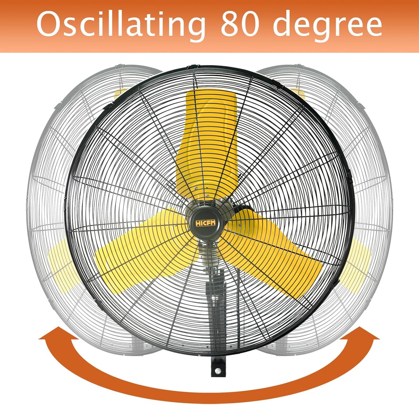 HiCFM 24" Oscillating Wall Fan, 8900 CFM High Velocity Industrial Wall Mounted Heavy Duty Shop Fans with 3 Speed Settings 80° Oscillation for Outdoor Commercial Garage Warehouse workshops Factory