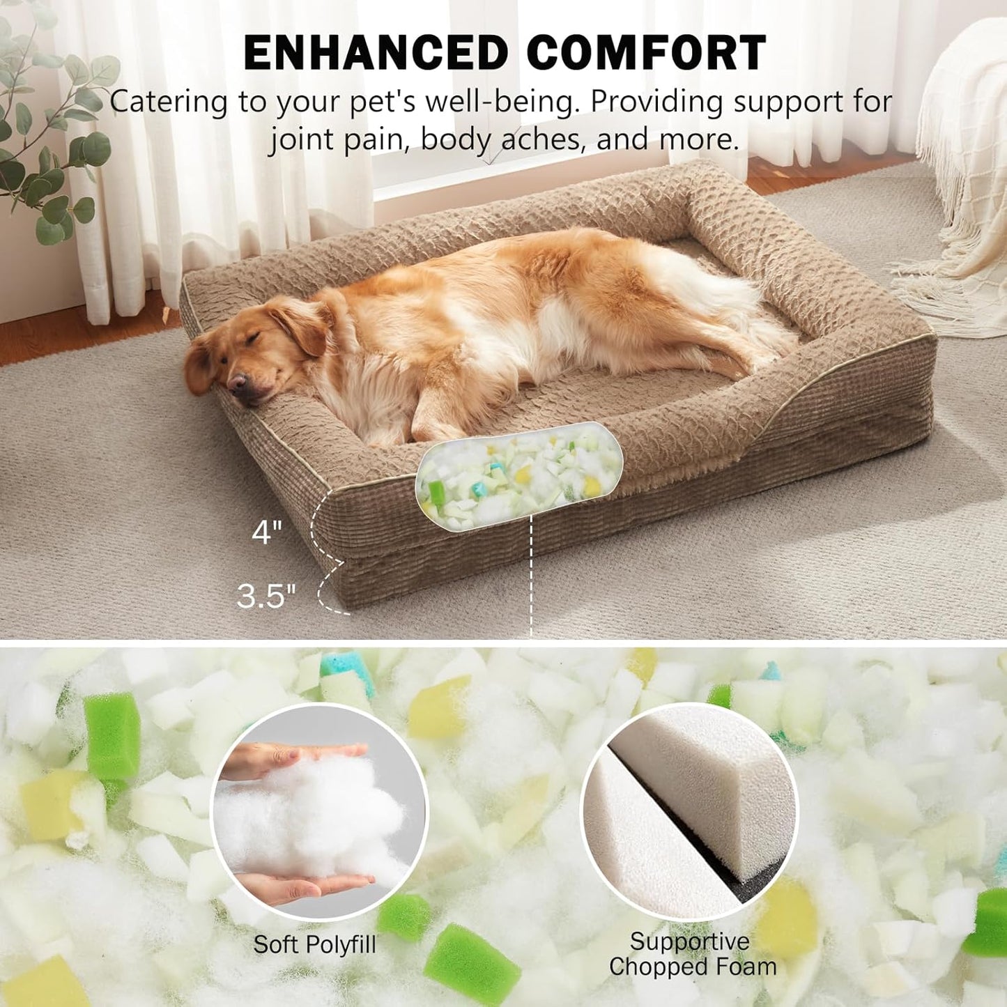 INVENHO Orthopedic Dog Beds Large Sized, XL Washable Egg-Crate Memory Foam Dog Couch with Washable Removable Cover, Waterproof Lining and Nonskid Bottom