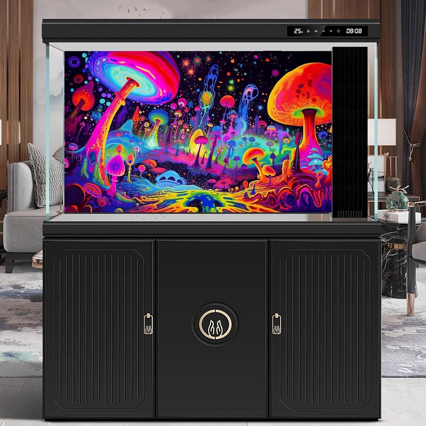 Fantasy Mushrooms Aquarium Background Abstract Mysterious Mushroom Landscape Terrarium Background Amazing Rainbow Mushrooms Theme Fish Tank Backdrop Poster Wallpaper Decorations Vinyl 48x24in