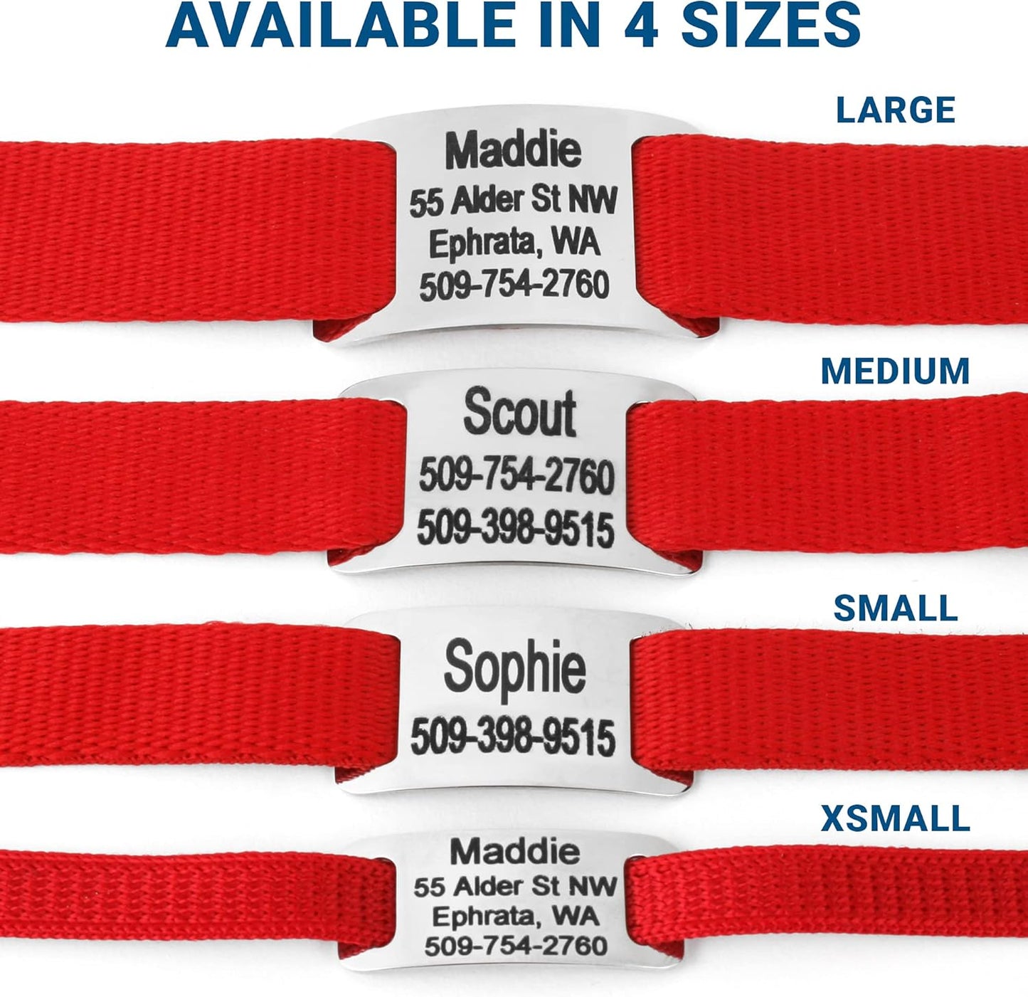 GoTags Personalized Dog Collar with Nameplate, Adjustable Dog Collar with Custom Engraved Slide On Pet ID Tag in Stainless Steel, Silent, No Noise Dog Tag for Large Medium and Small (Red, Medium)