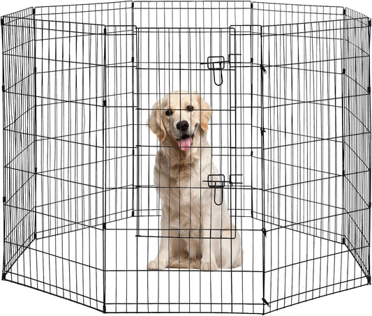 8-Panel Tall Dog Playpen Crate Fence Pet Kennel Play Pen Exercise Cage, 42-Inch, Black