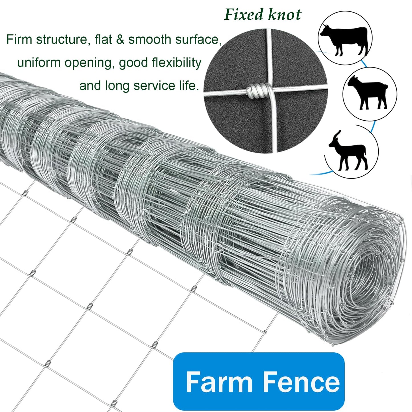 Farm Fence 5x164FT, Galvanized Wire Fencing, Zinc Coated Cattle Fences Used to Hog Goat Fencing for Yard Garden and Field