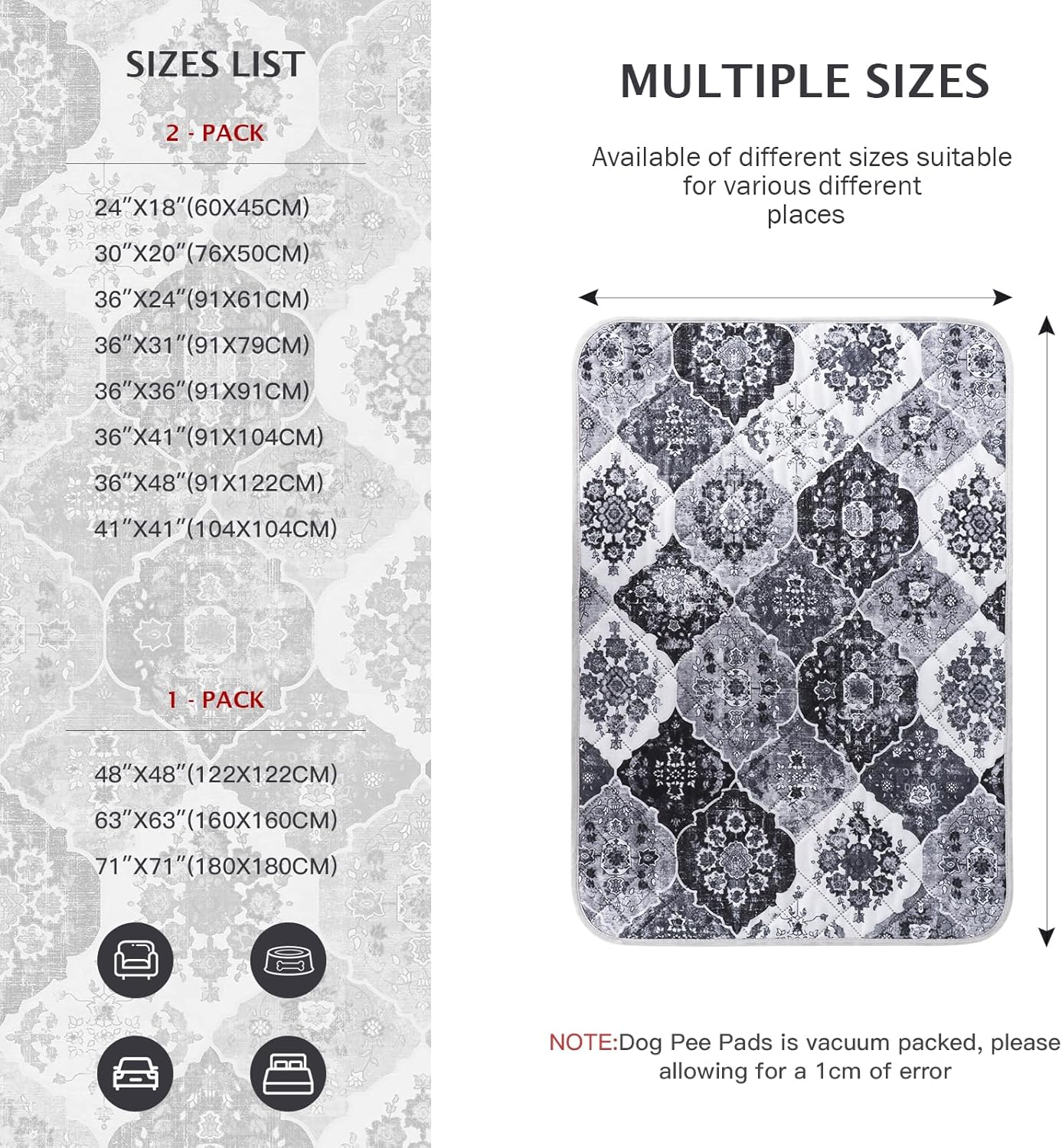 IEUUMLER Washable Pee Pads for Dogs, 2 Pack Reusable Pee Pads for Dogs Non-Slip Grip, Super Absorbent Waterproof Puppy Pads for Potty Training, Playpen, Crate, Whelping Box EU011 Black Grey, 36x41