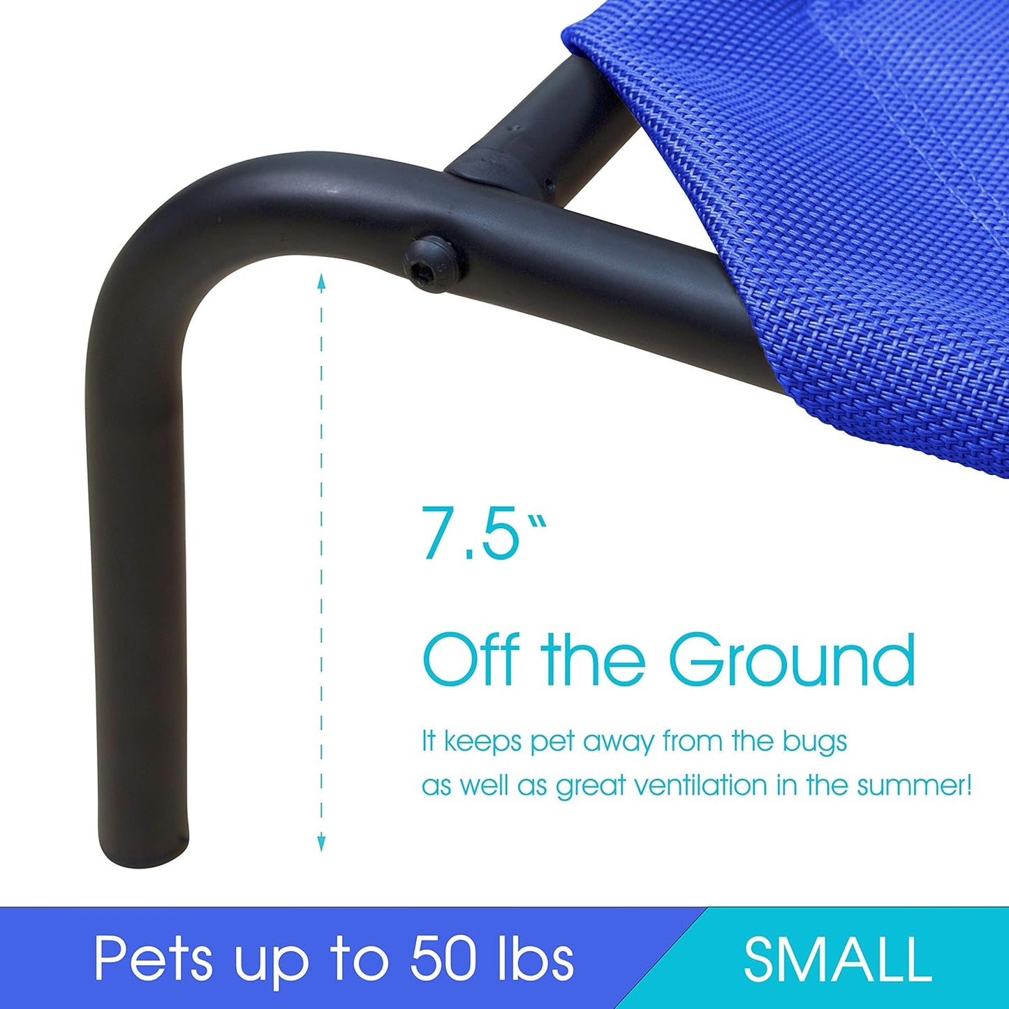 PHYEX Raised Pet Cot for Small Pets, Elevated Dog Bed with Breathable Mesh, Sturdy Steel Frame for Indoor & Outdoor Use, Non-Slip Design, Easy Clean, 33-Inch Blue